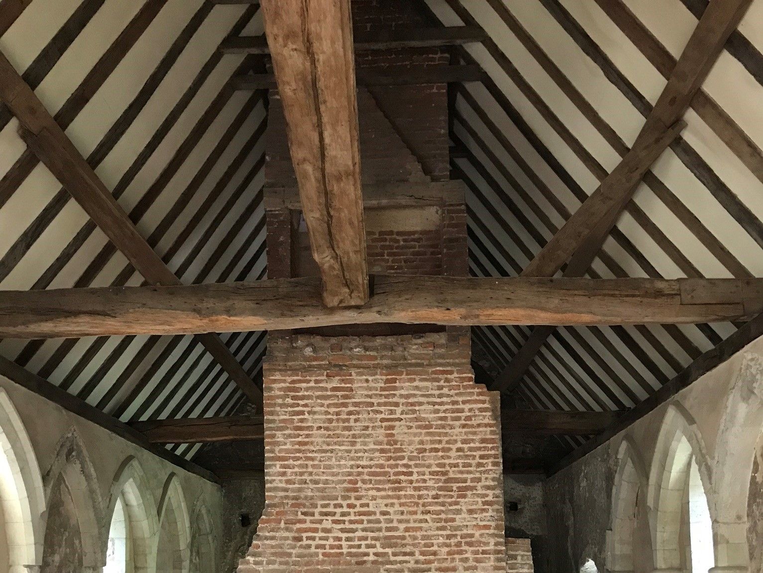 The top of the chimney breast in the 13th century hall at Temple Manor.