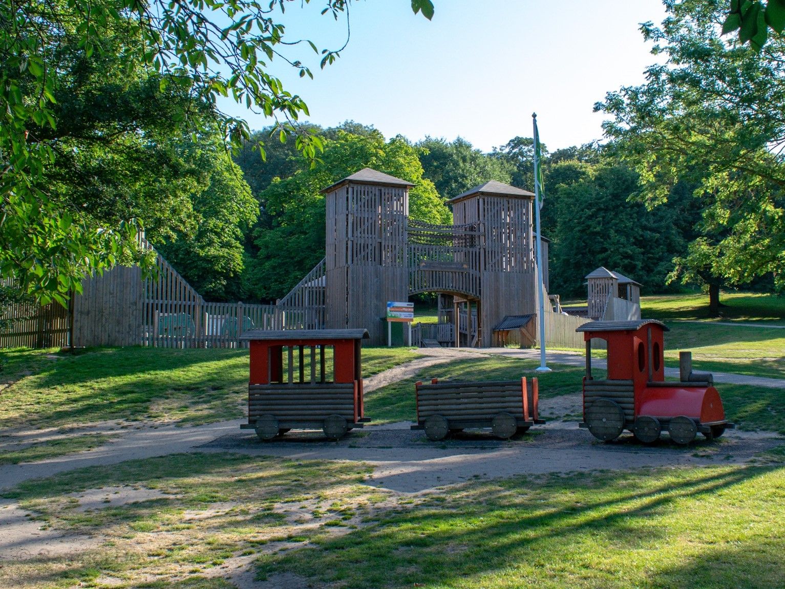 The play fort and wooden train at Cobtree Manor Park