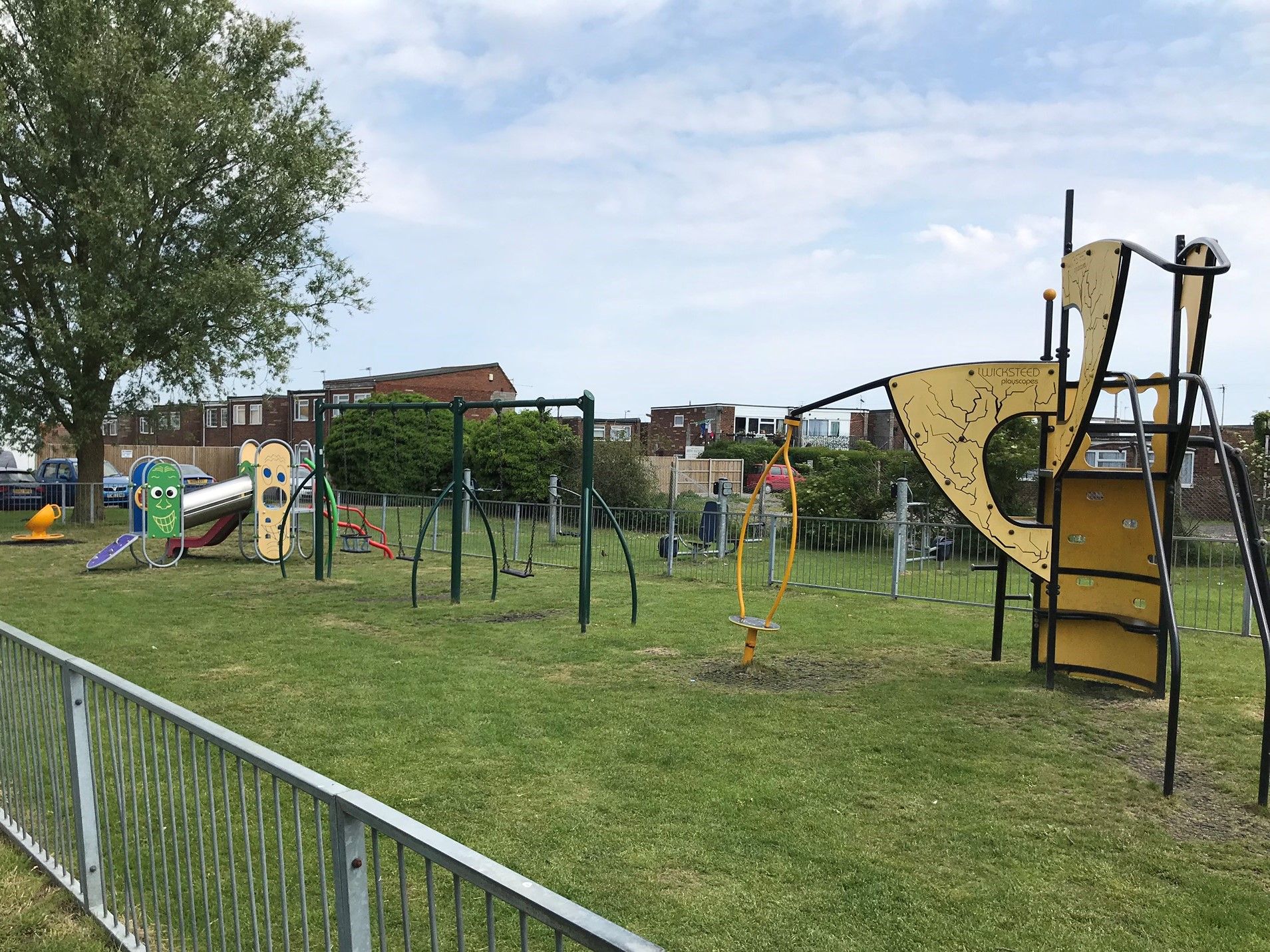 The childrens play area in The Spinney; climbing frames and slides