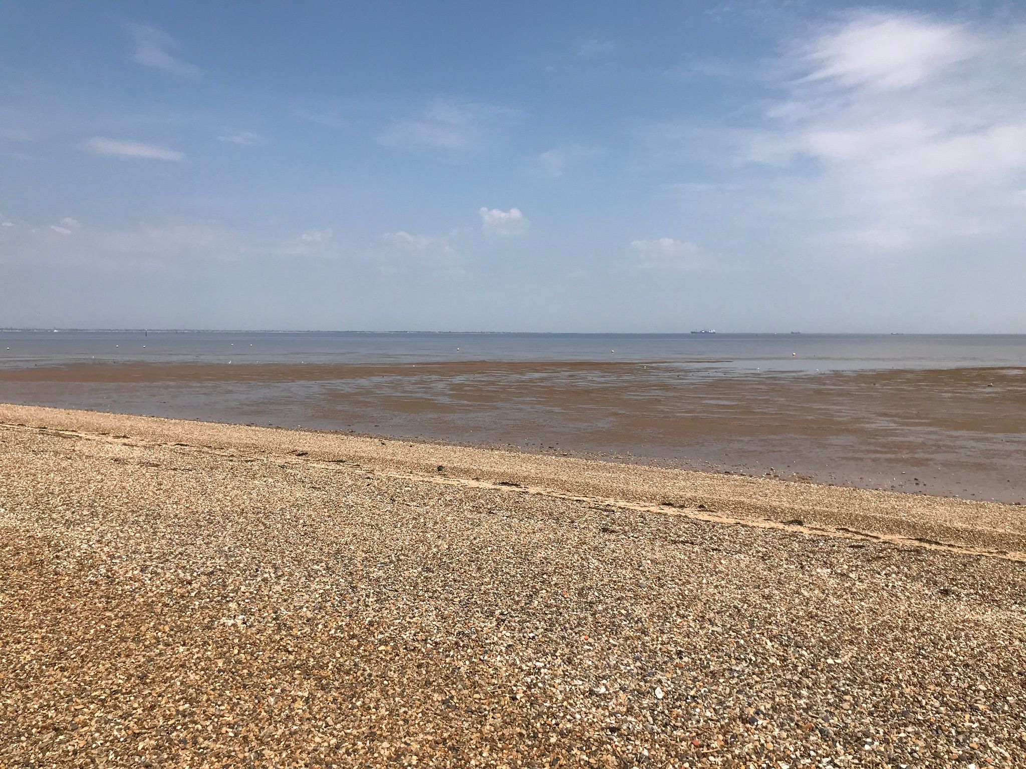 View across the shingle beach out to the water