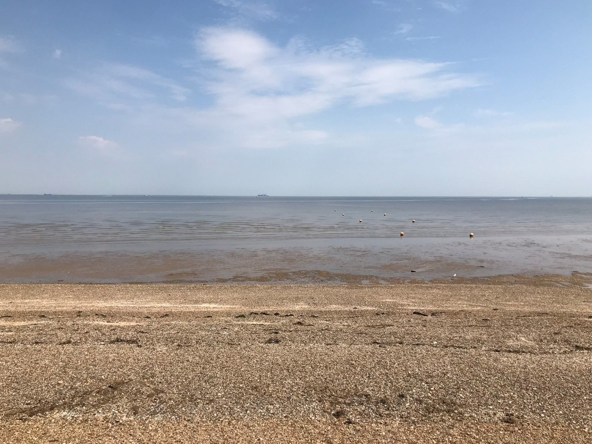 View of the shingle beach out to the sea