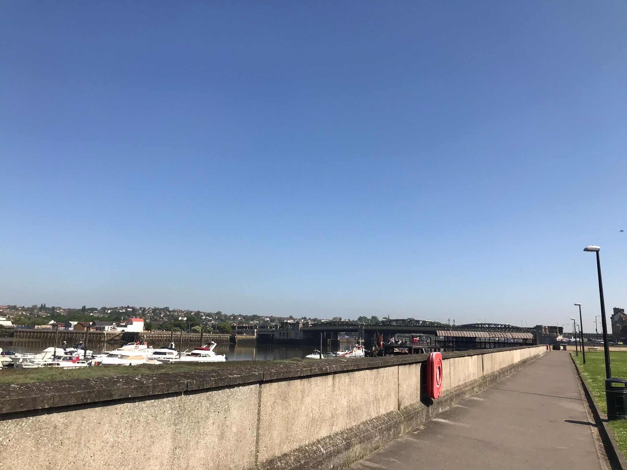 View across the River Medway towards the Rochester Bridges and Strood.