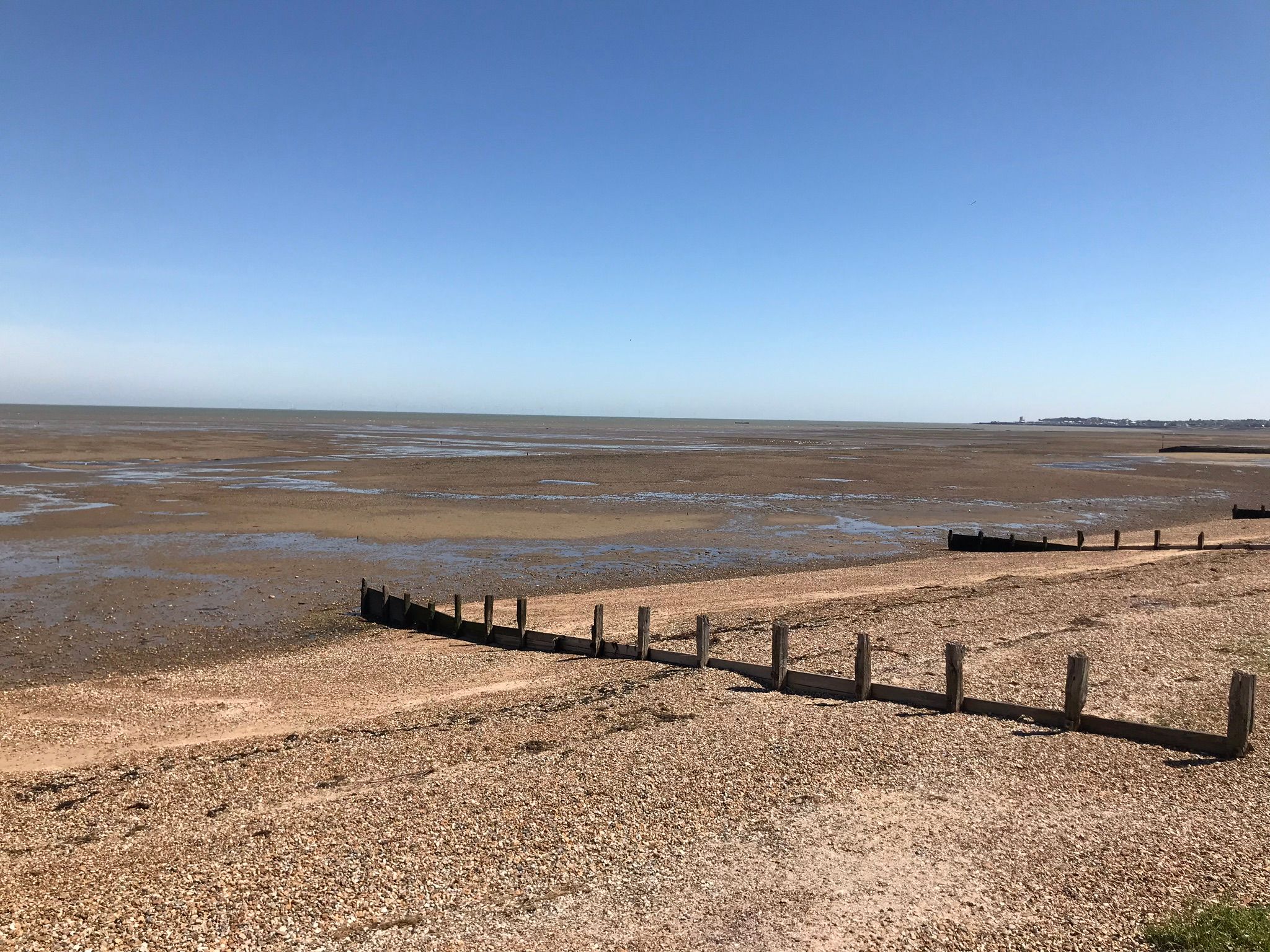 View along Seasalter beach looking west towards Whitstable.