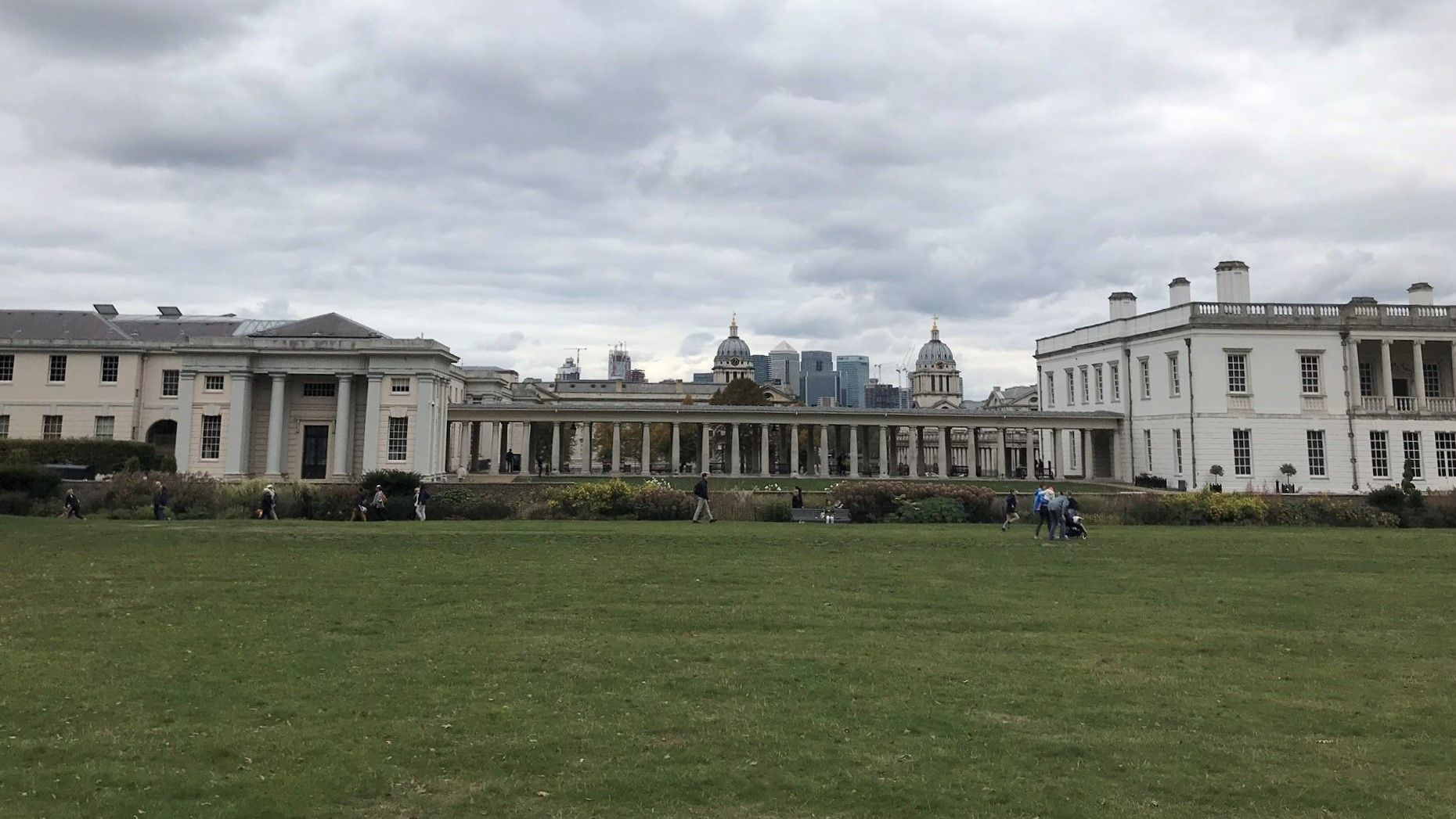 View of the Queen's House and London Skyline in the distance.